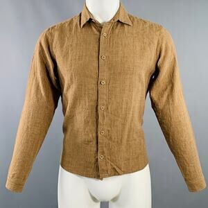 FRANK LEDER Size S Brown White Stripe Linen Spread Collar Long Sleeve Shirt